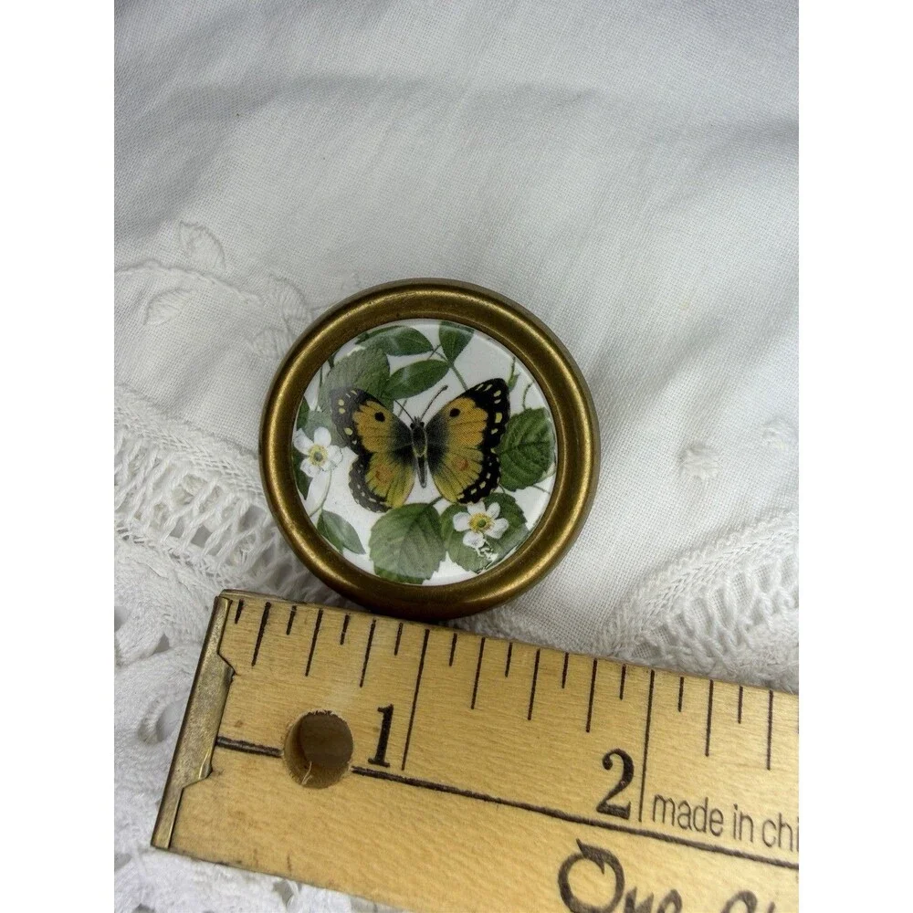 Vintage Butterfly Tin Litho Pin Brooch Yellow Botanical Wildflower Metal 1960s